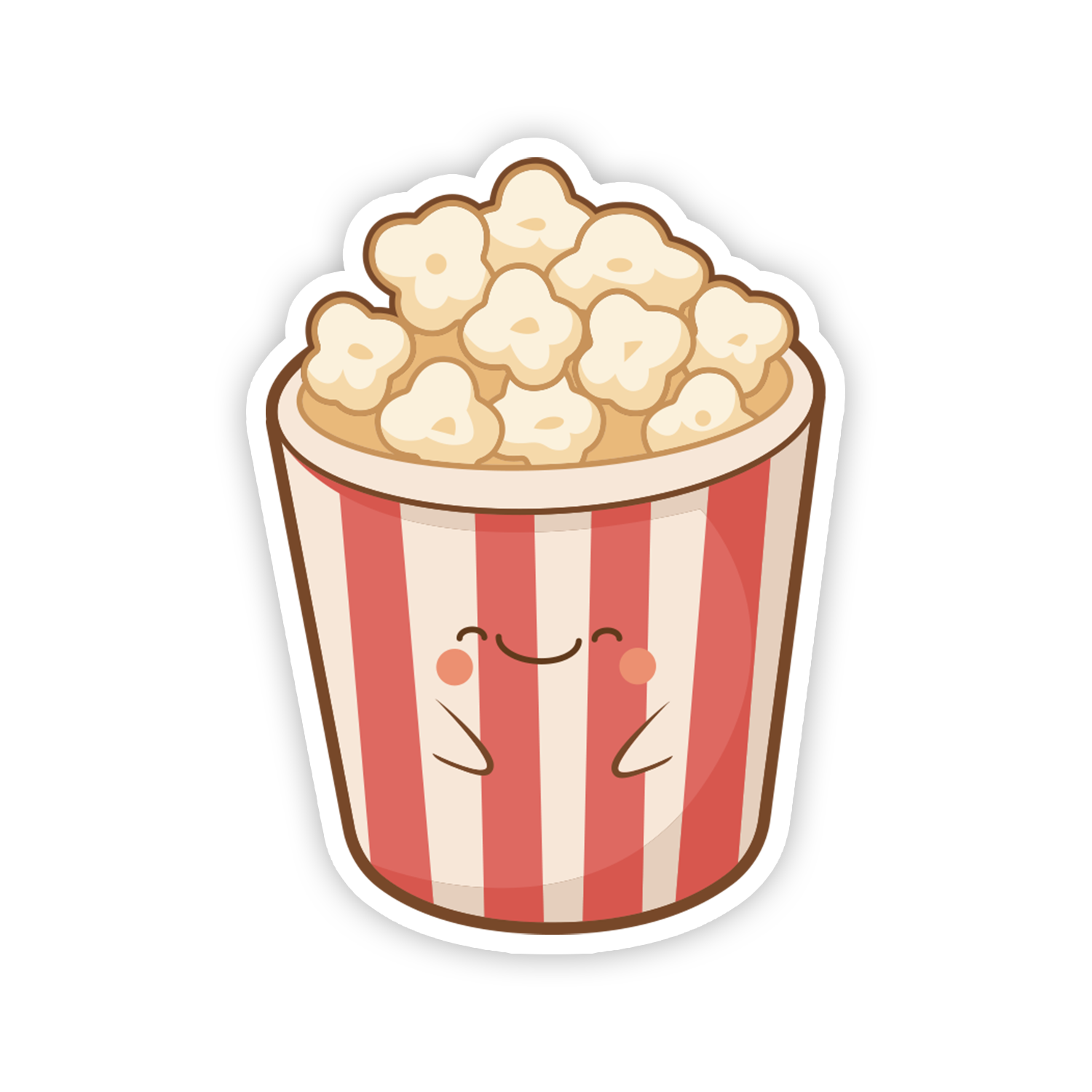 Cartoon popcorn bucket with a smiling face on a white background