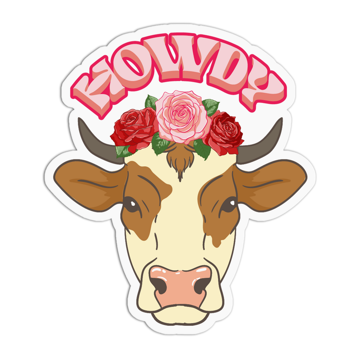Howdy Cow Roses And Cowgirls Sticker