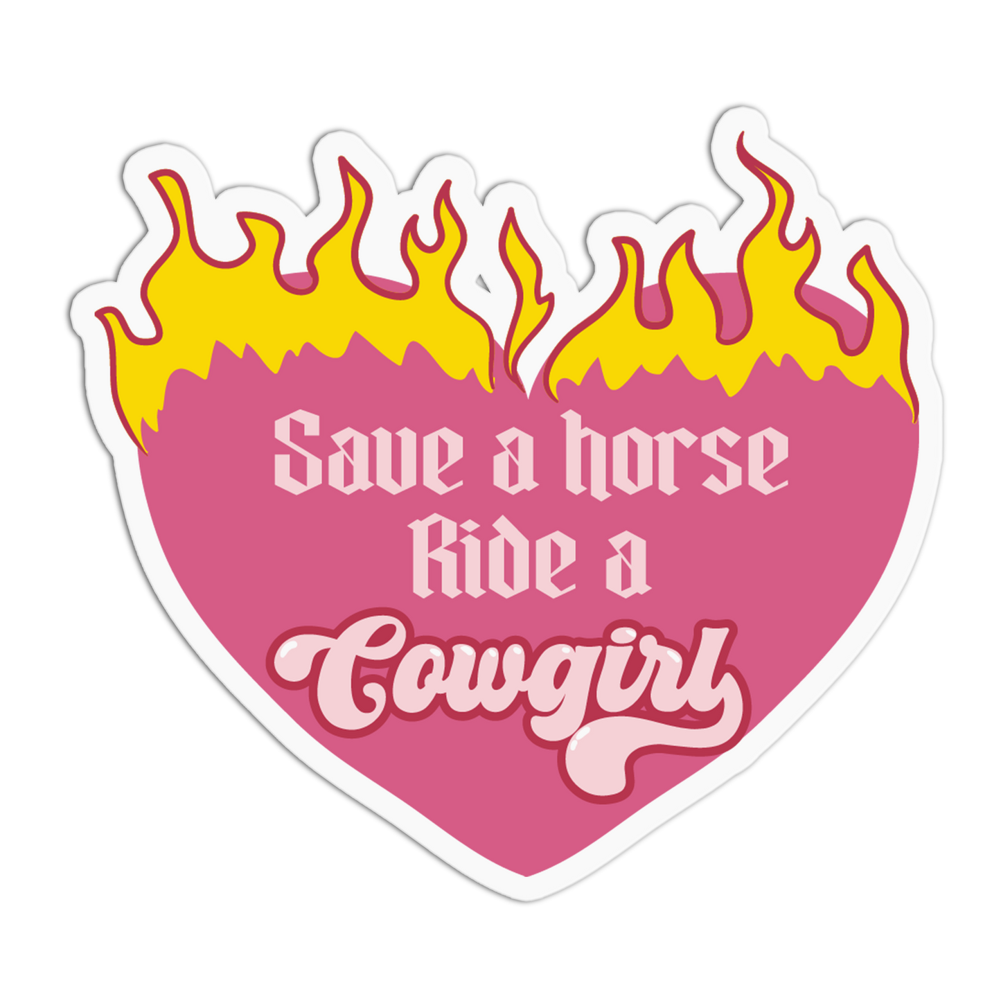Flaming Heart Roses And Cowgirls Sticker