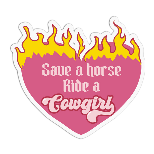 Flaming Heart Roses And Cowgirls Sticker