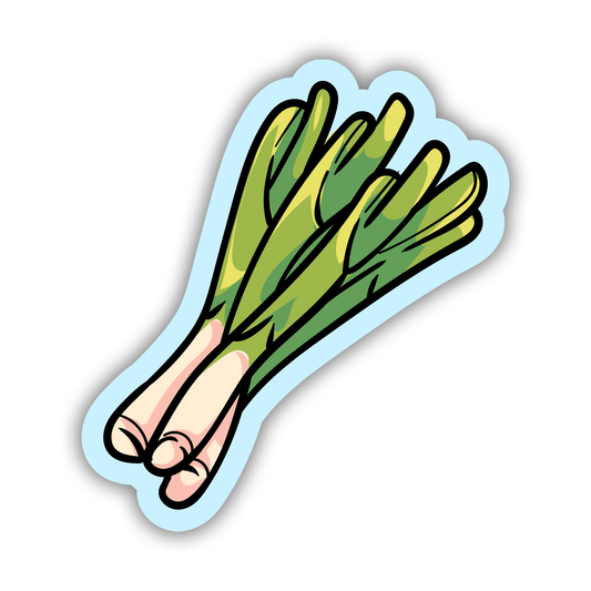 Cartoon-style illustration of green onions on a white background