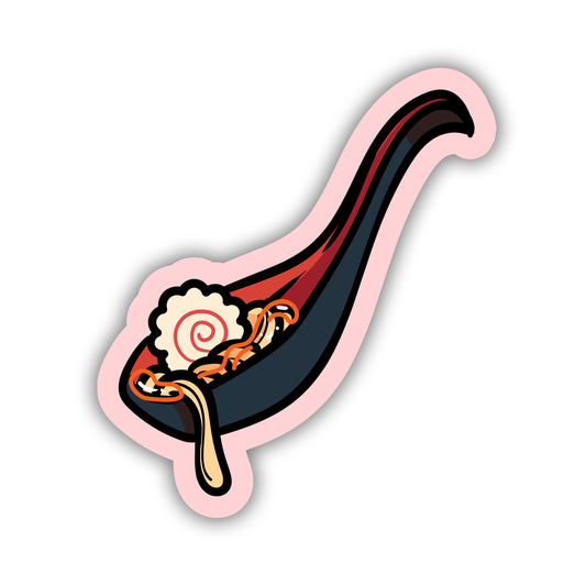 Stylized illustration of a spoon with a pink handle on a white background