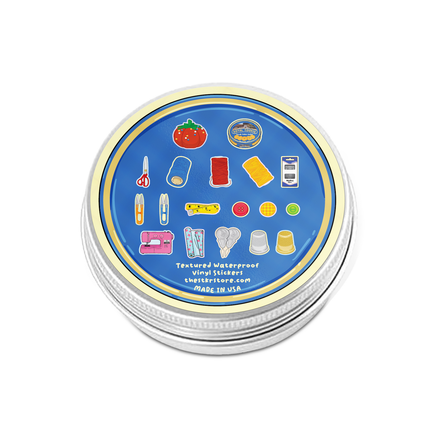 Mini Sewing Kit Stickers - Cookie Tin