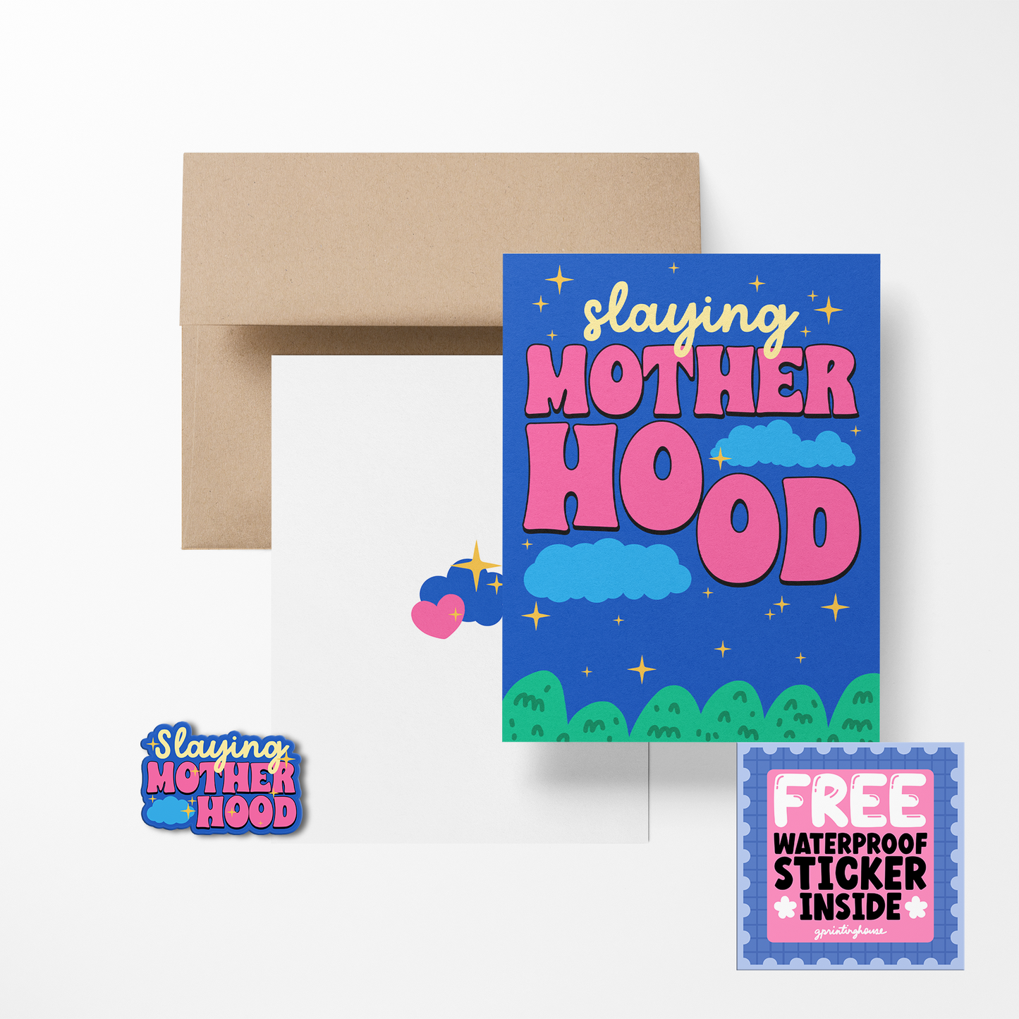 Slaying Mother Hood Greeting Card with Sticker
