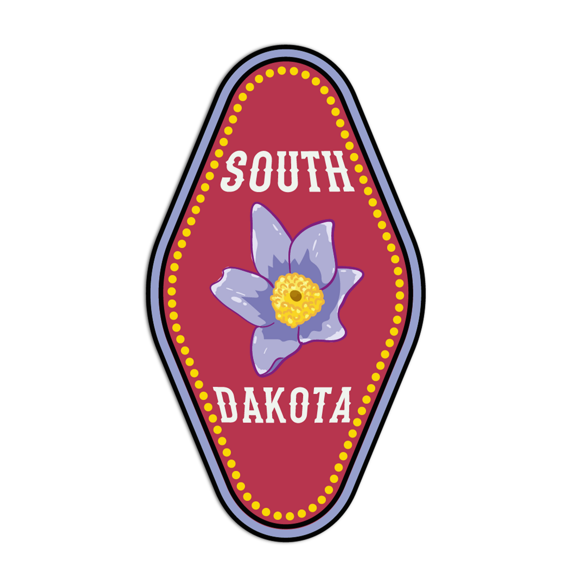 Sticker with a purple flower and 'South Dakota' text on a red background