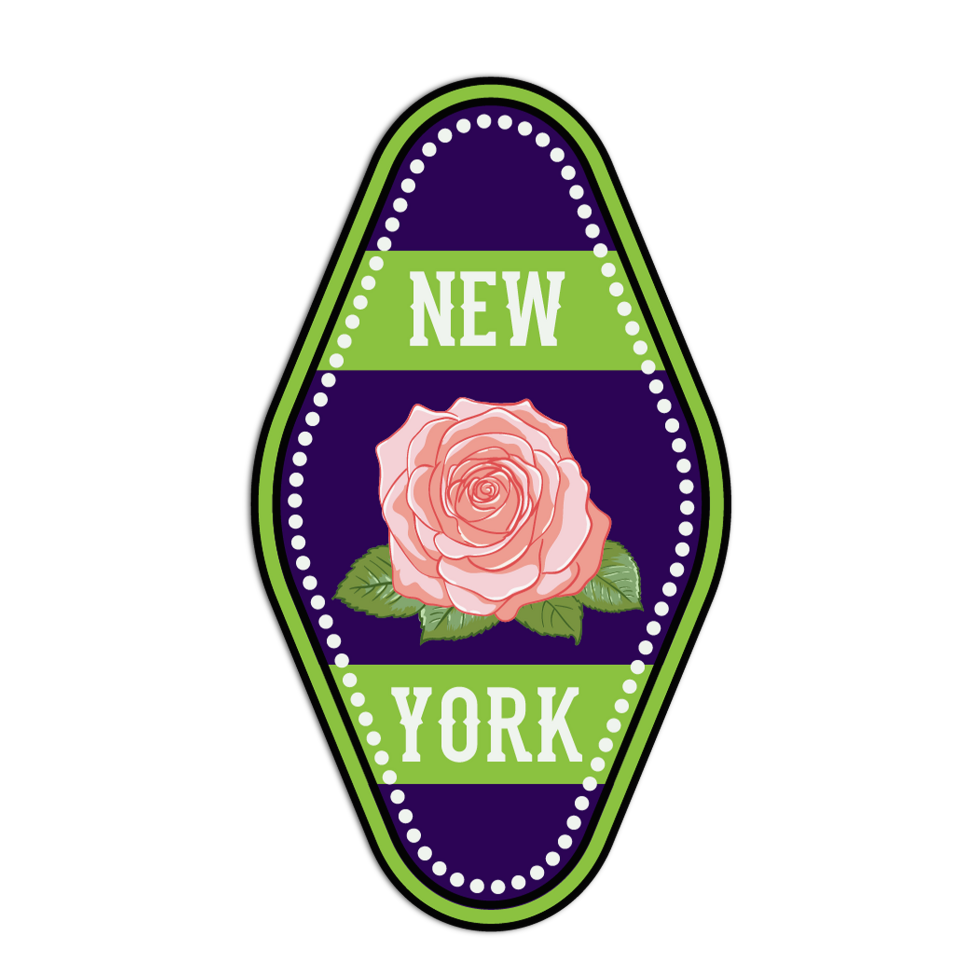 Decorative sticker with a rose and 'New York' text on a white background