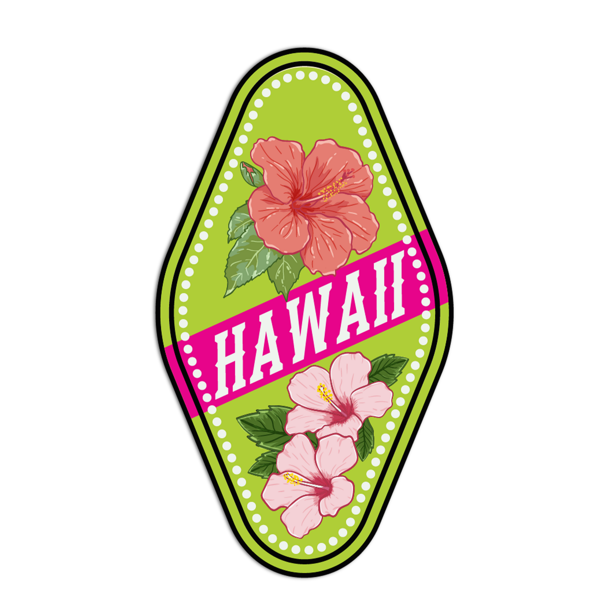 Flip-flop with pink flowers and 'Hawaii' text on a green background