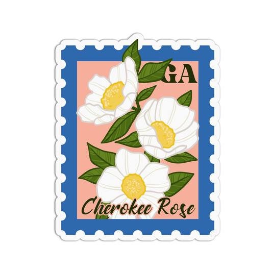 Georgia Cherokee Rose State Flower Stamp Sticker