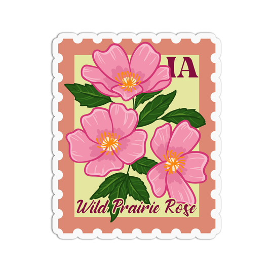 Iowa Wild Prairie Rose State Flower Stamp Sticker