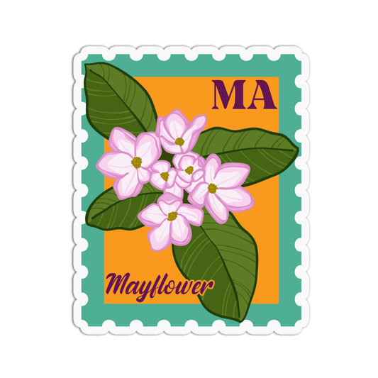 Massachusetts Mayflower State Flower Stamp Sticker