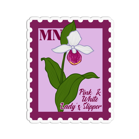 Minnesota Pink & White Lady's Slipper State Flower Stamp Sticker