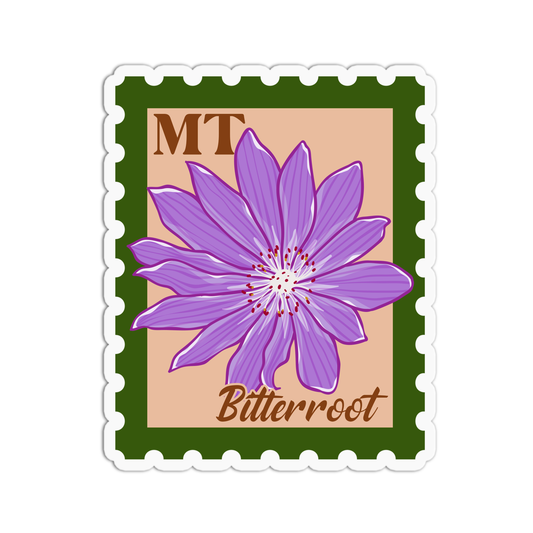 Montana Bitterroot State Flower Stamp Sticker