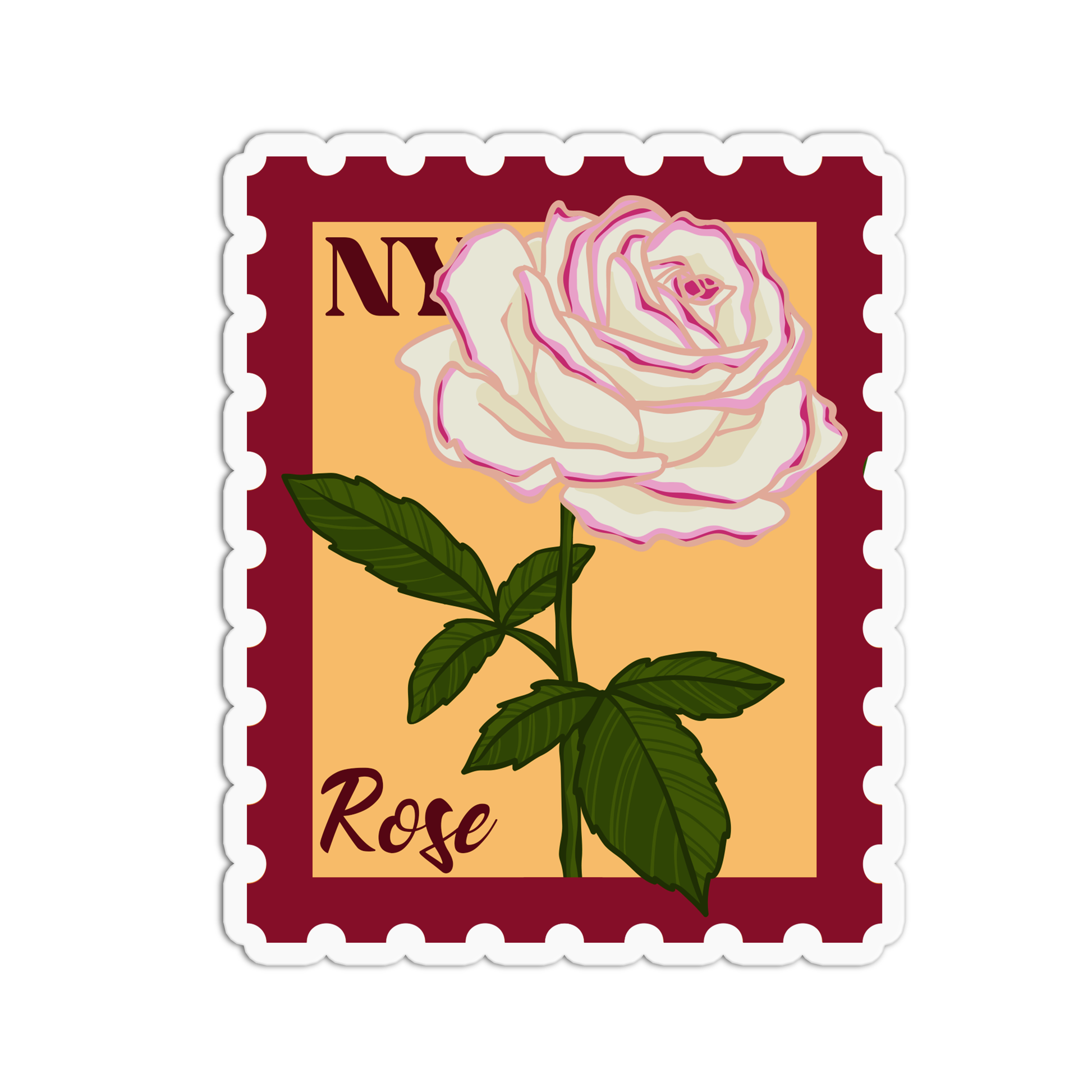 New York Rose State Flower Stamp Sticker