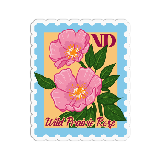 North Dakota Wild Prairie Rose State Flower Stamp Sticker