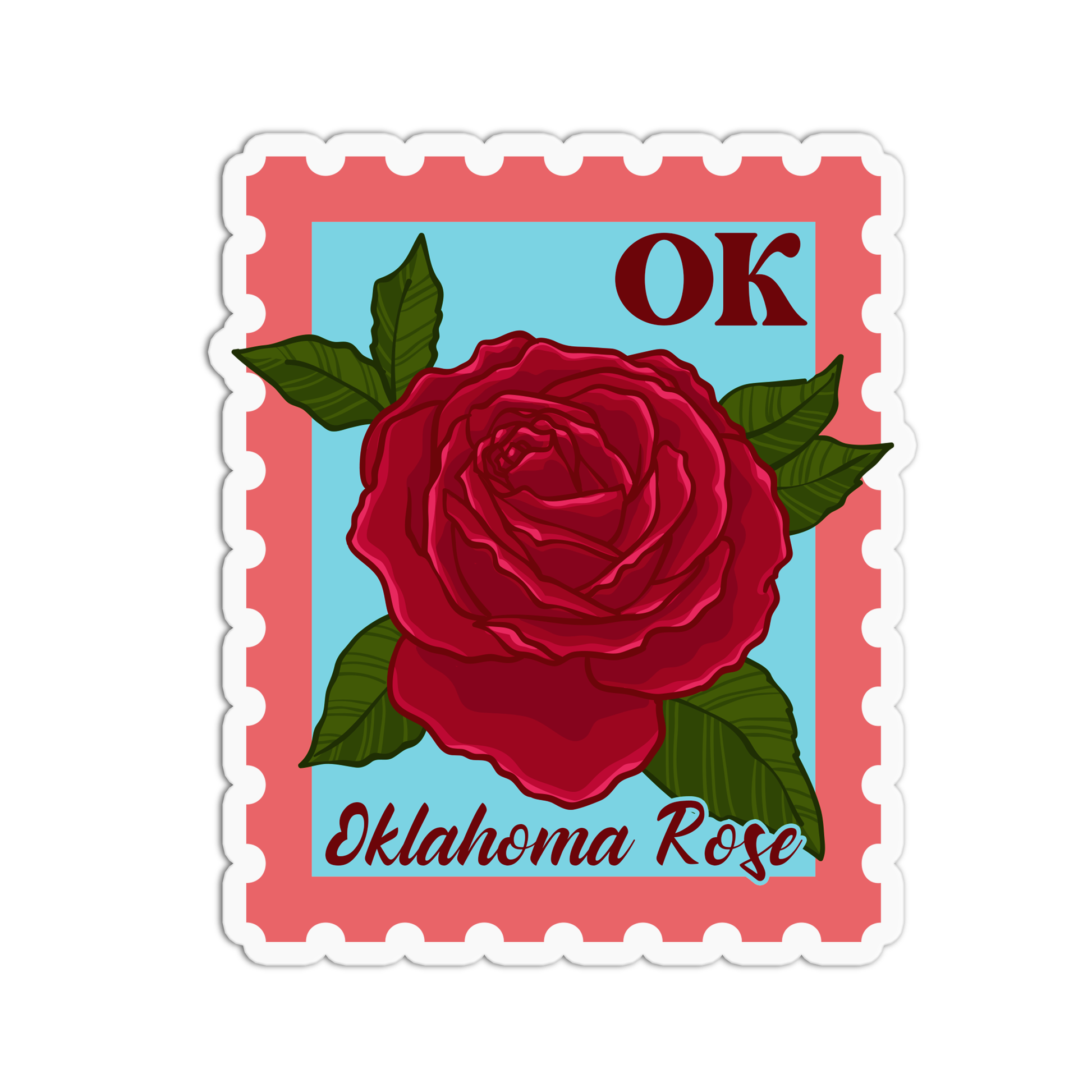 Oklahoma Rose State Flower Stamp Sticker