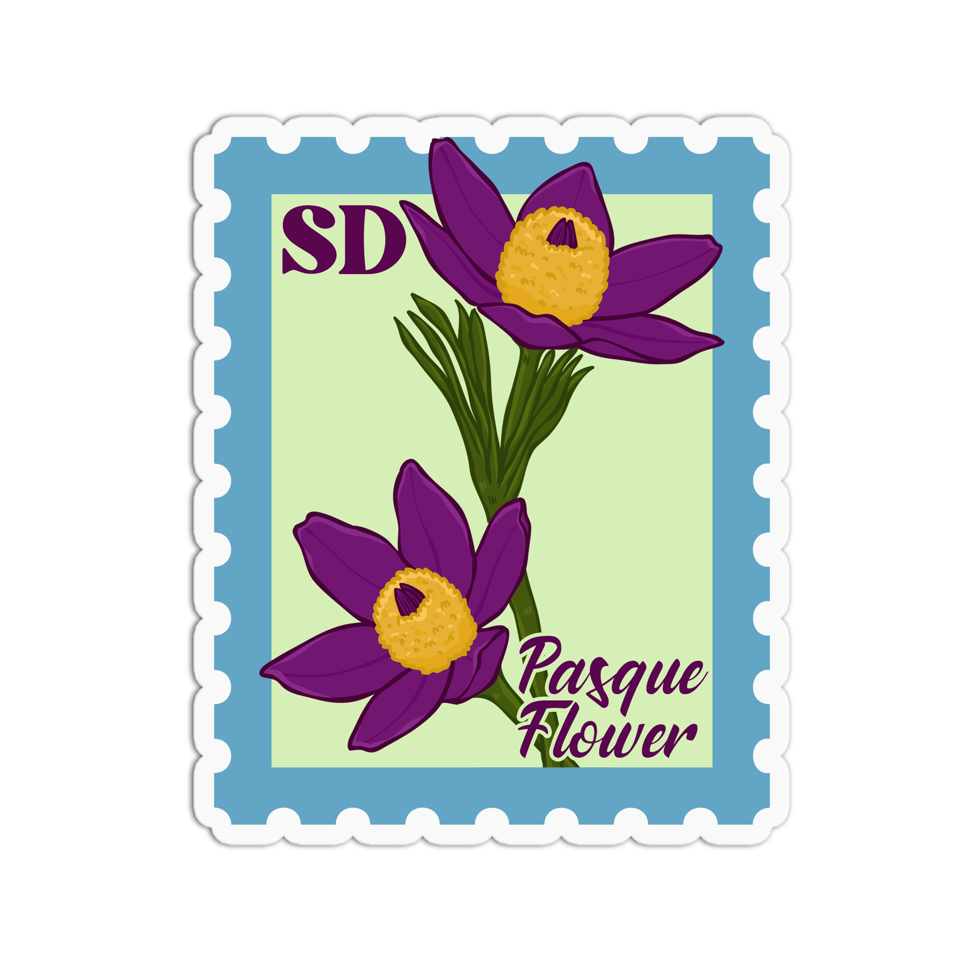 South Dakota Pasque Flower State Flower Stamp Sticker