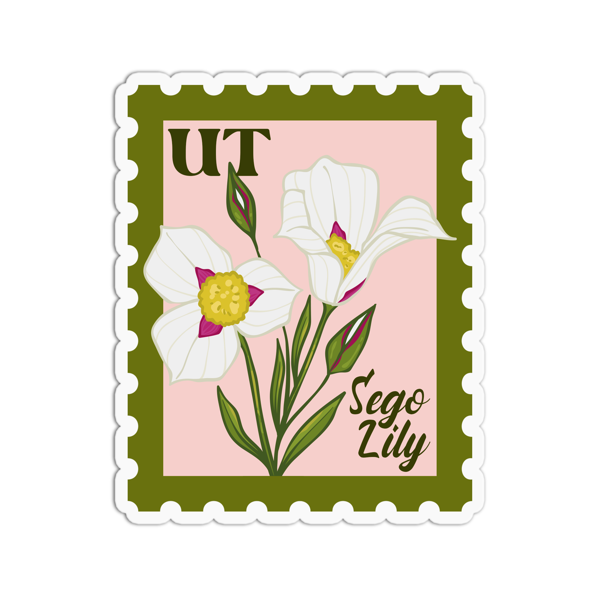 Utah Sego Lily State Flower Stamp Sticker