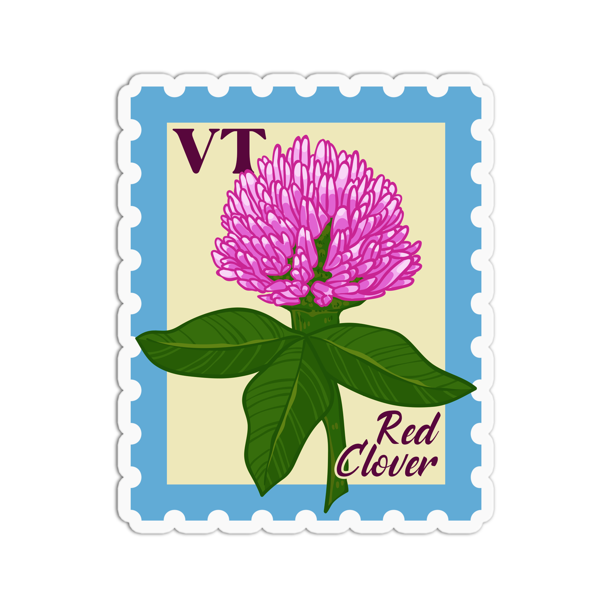 Vermont Red Clover State Flower Stamp Sticker