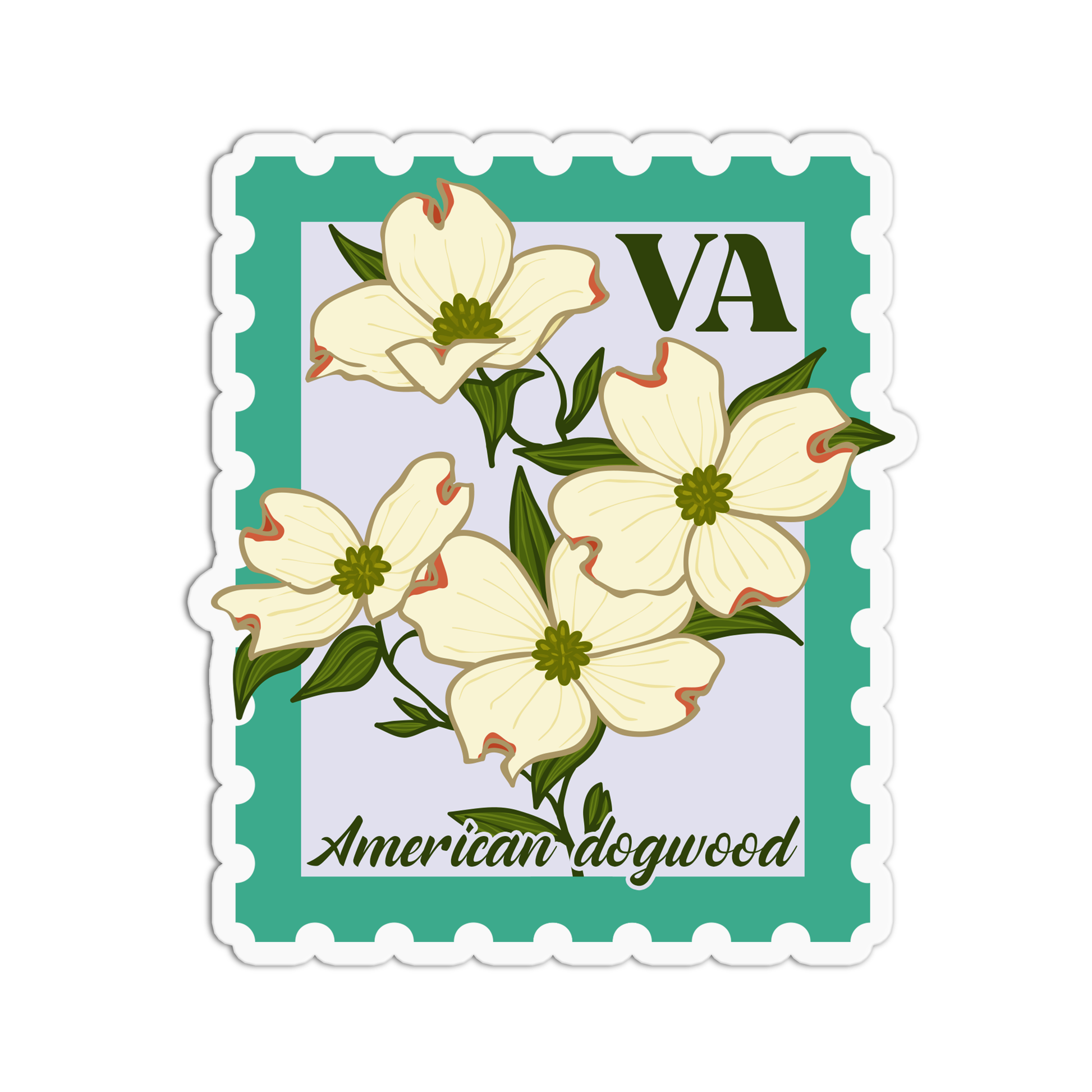 Virginia American Dogwood State Flower Stamp Sticker