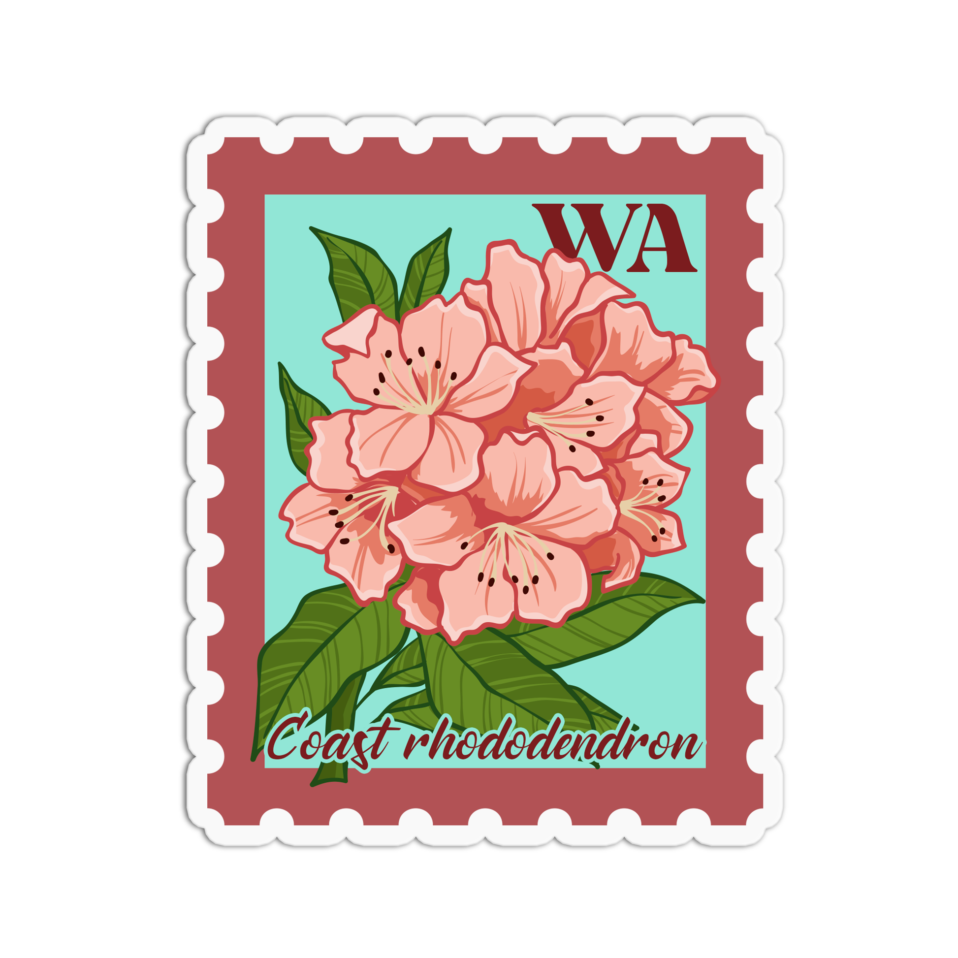 Washington Coast Rhododendron State Flower Stamp Sticker