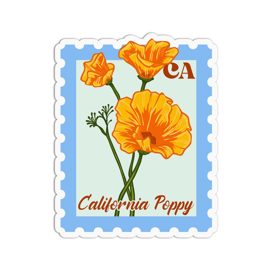 California Poppy State Flower Stamp Sticker
