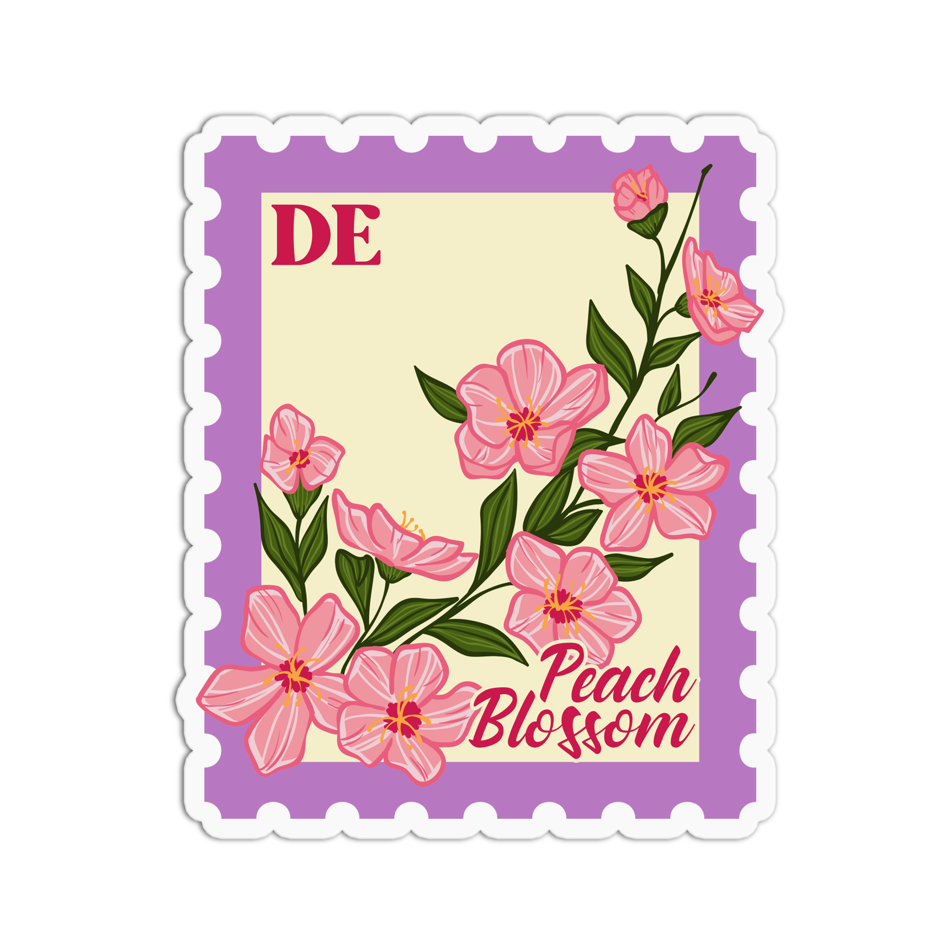 Delaware Peach Blossom State Flower Stamp Sticker