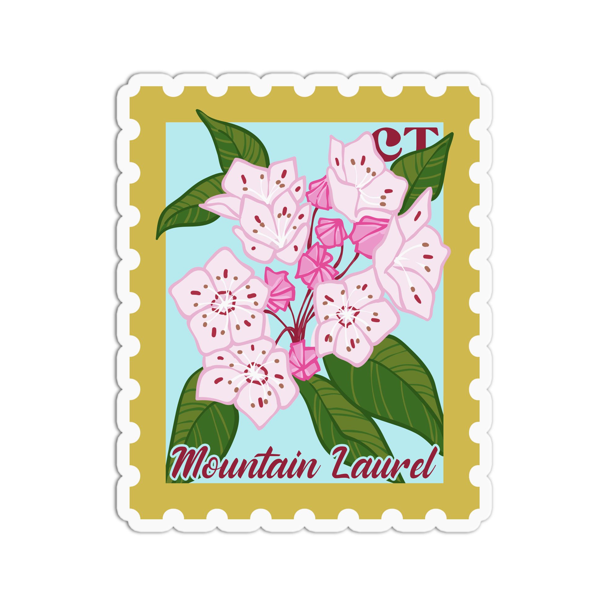 Connecticut Mountain Laurel State Flower Stamp Sticker