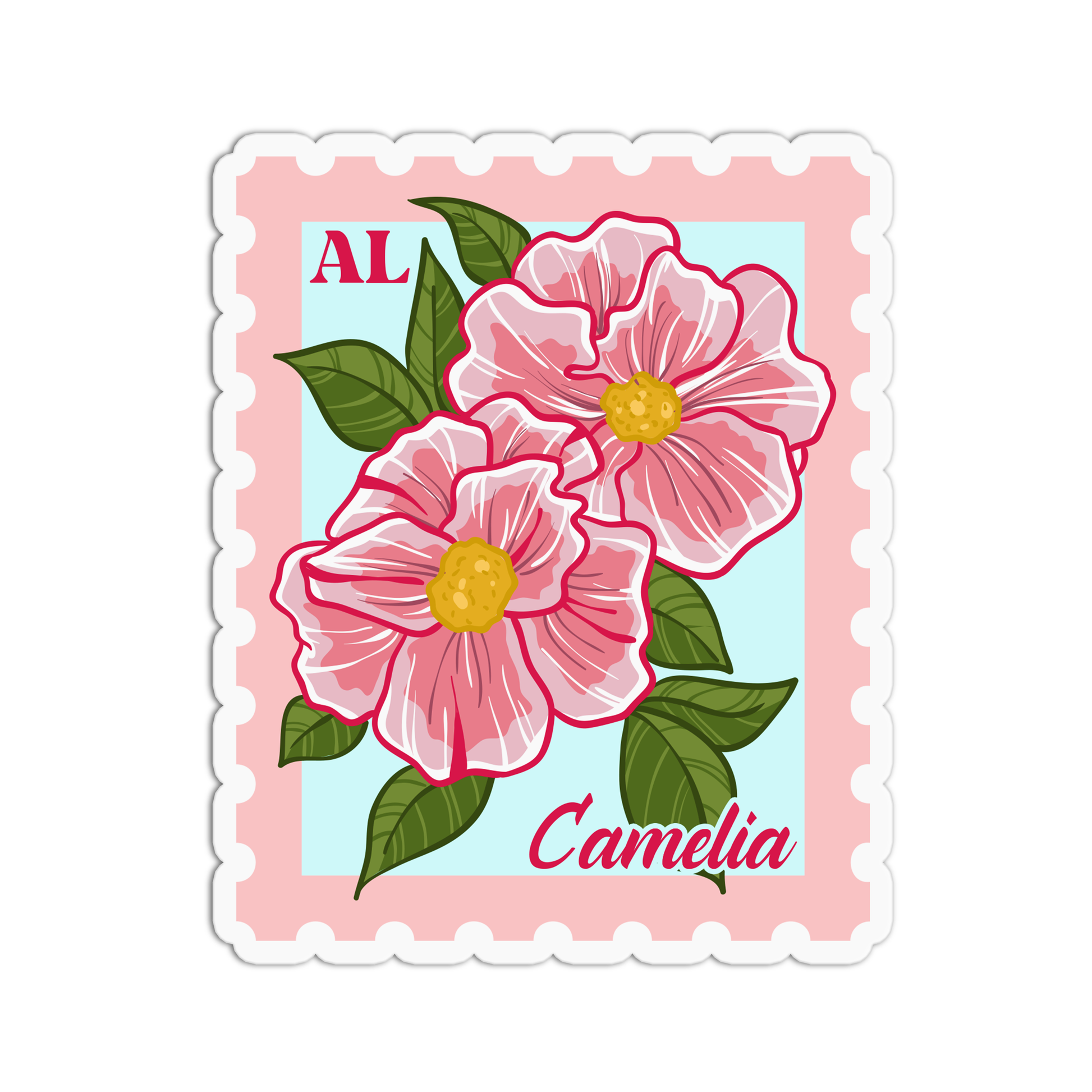 Alabama Camelia State Flower Stamp Sticker