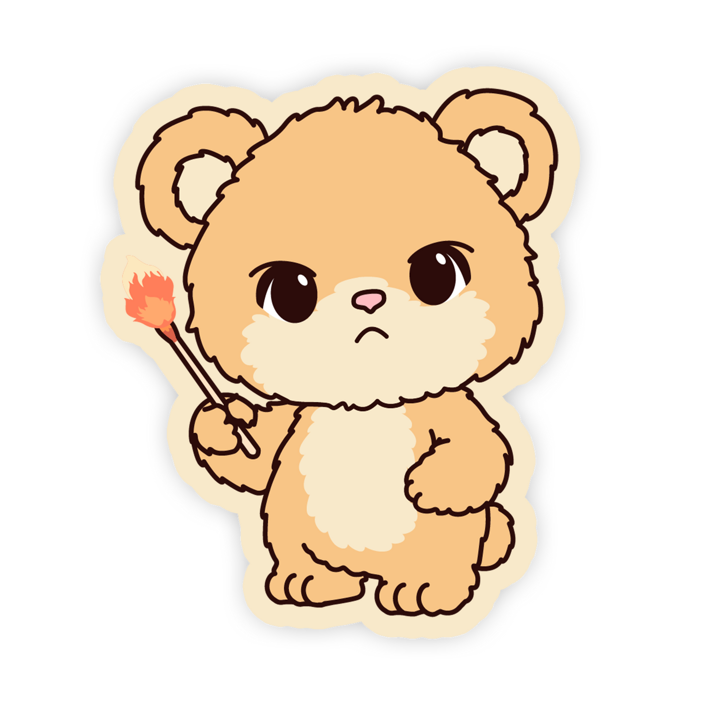 Cartoon bear holding a red flower on a white background