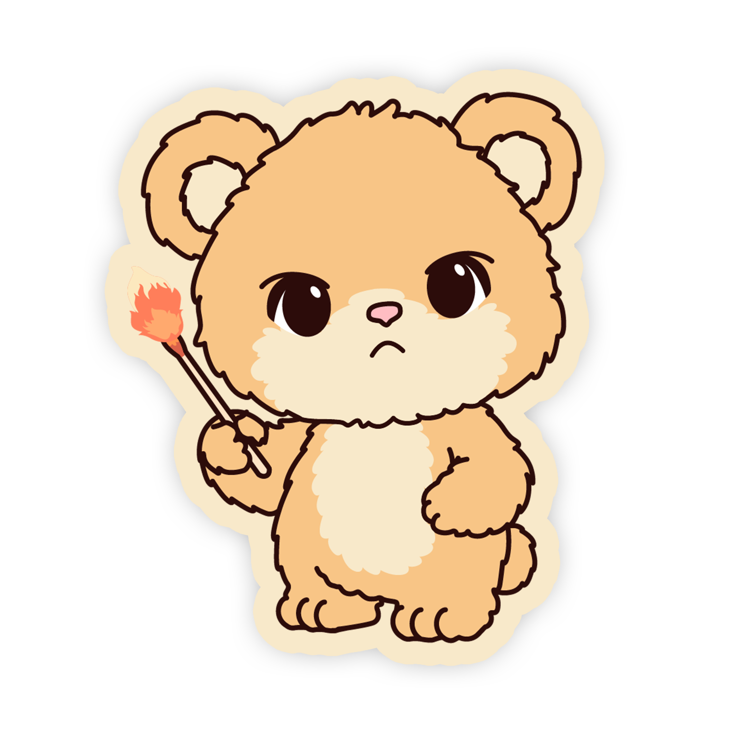 Cartoon bear holding a red flower on a white background