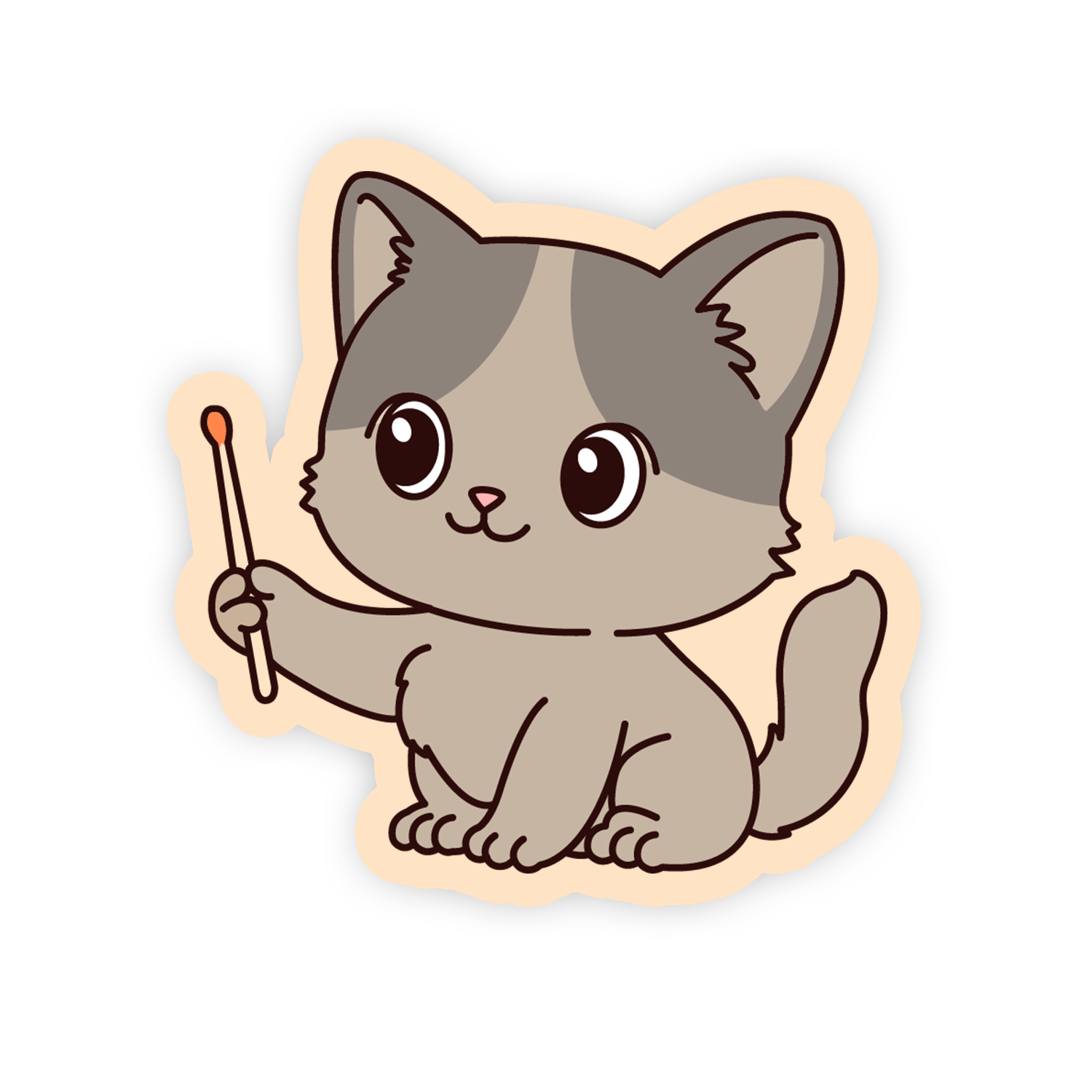 Cartoon cat holding a fishing rod on a beige background