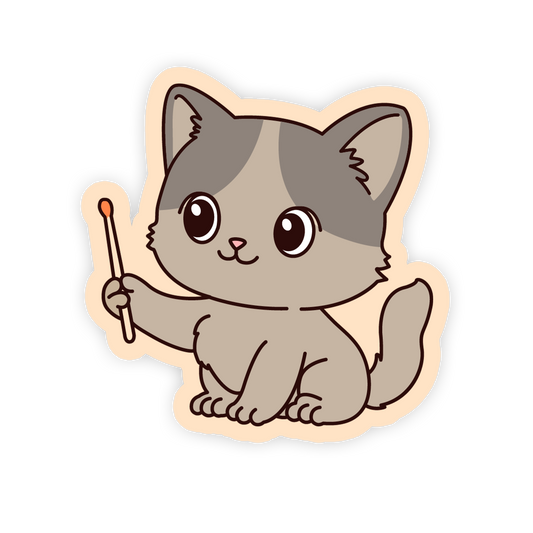Cartoon cat holding a fishing rod on a beige background