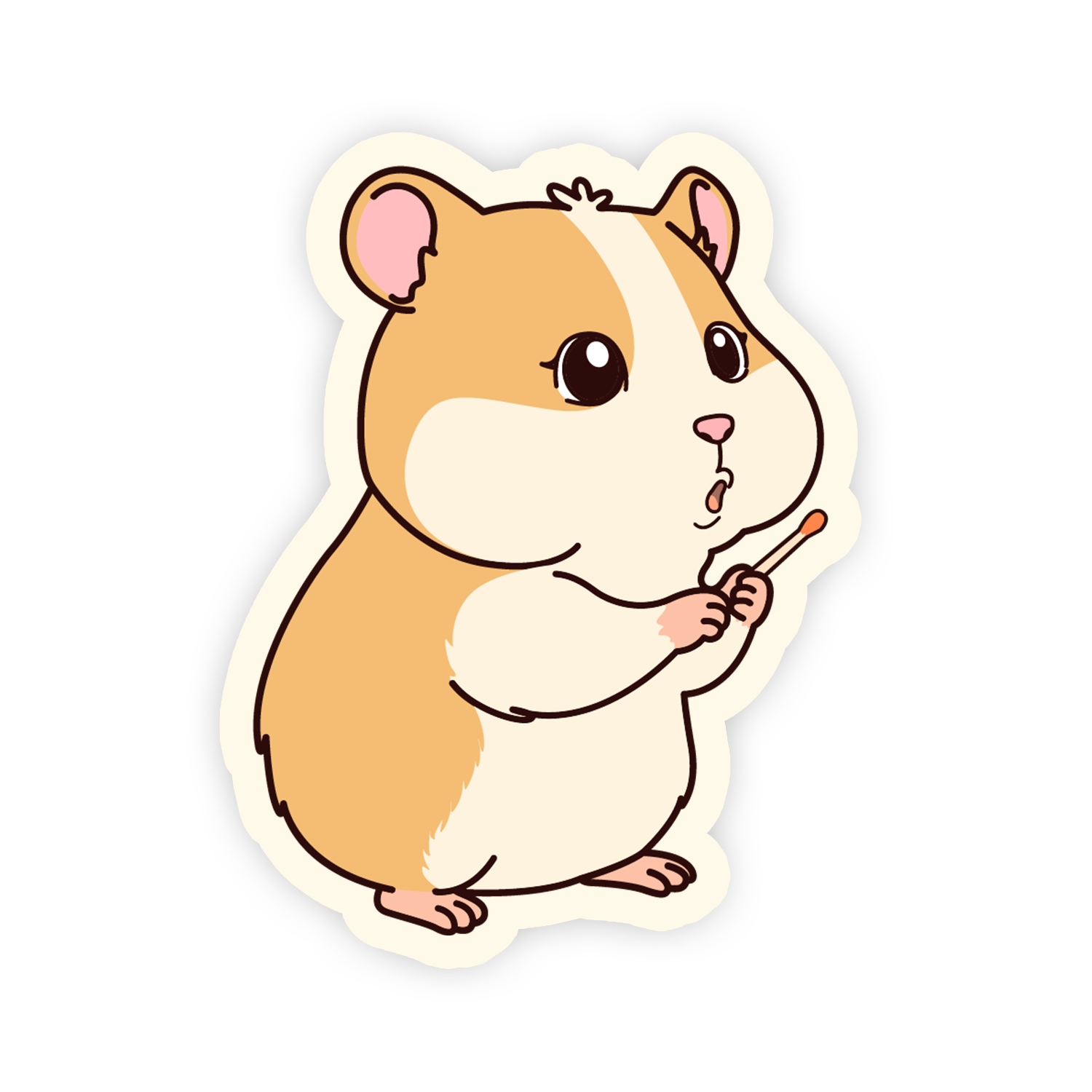 Cartoon hamster holding a carrot on a white background