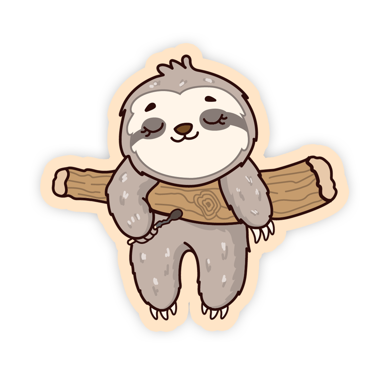 Cartoon sloth sticker with a neutral background