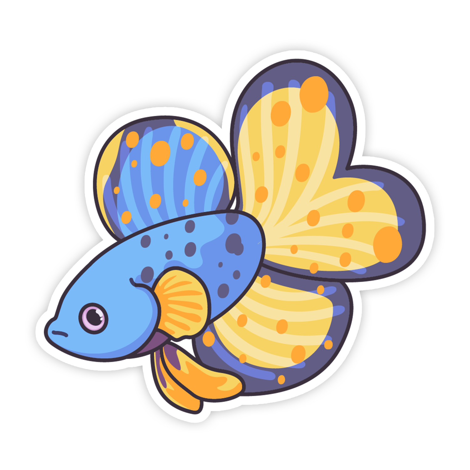 Colorful cartoon fish with blue and yellow body on a white background