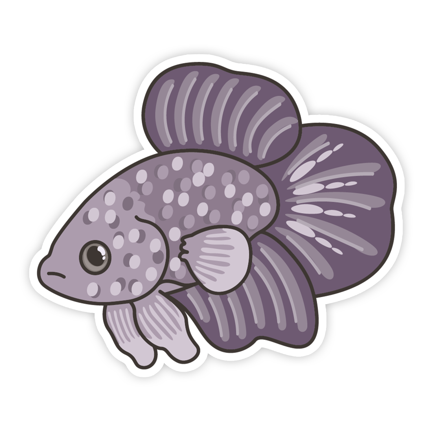 Sticker of a purple fish with white spots on a white background