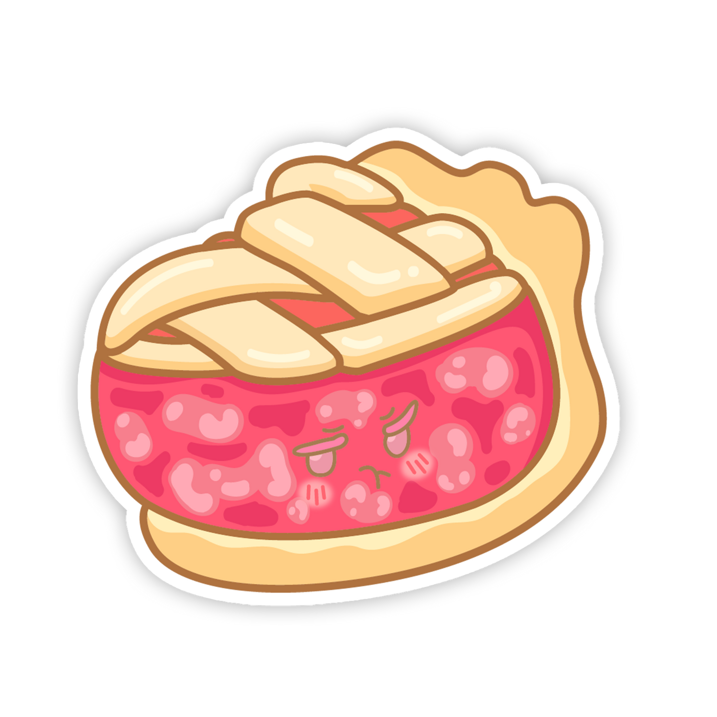 Cartoon-style pie with a pink filling on a white background