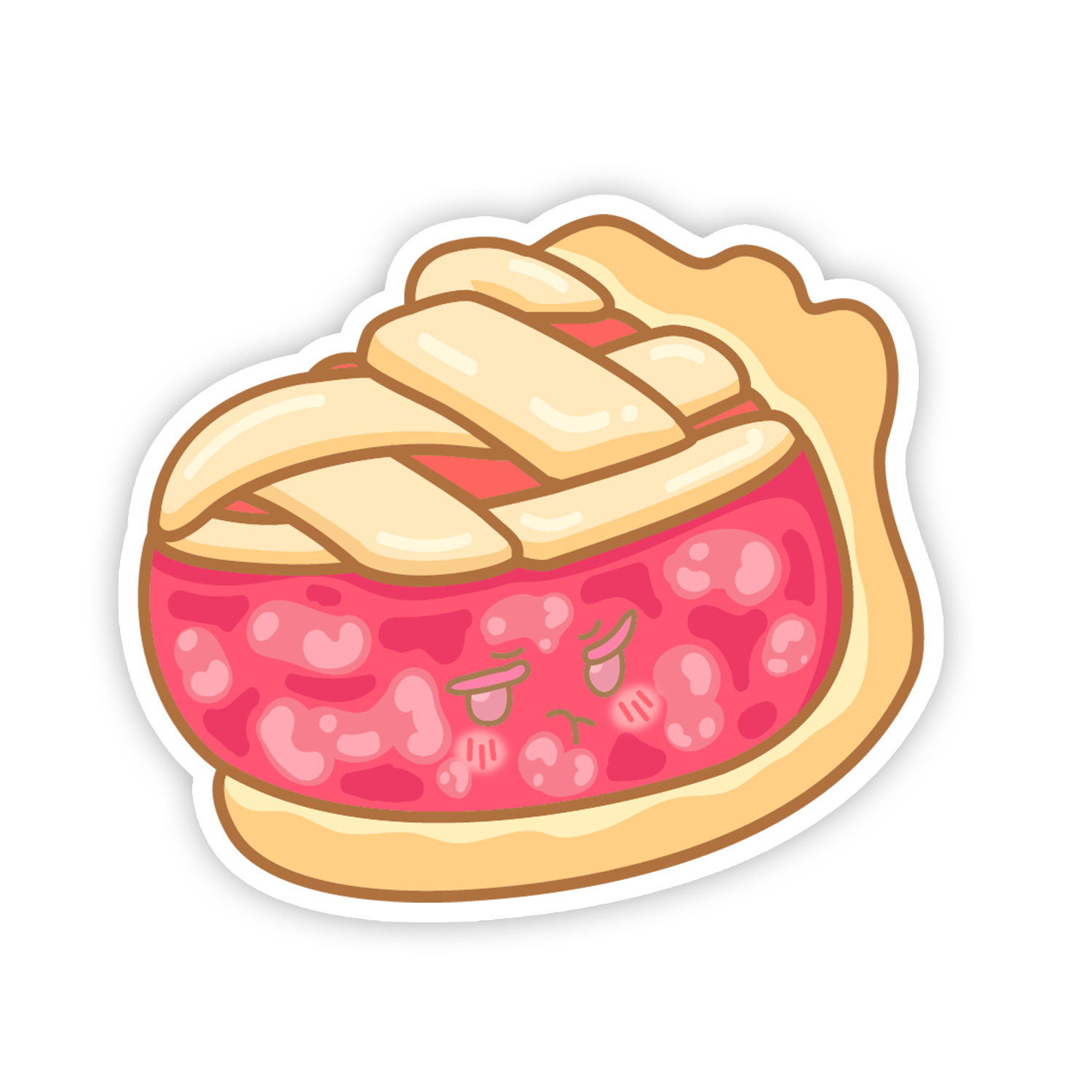 Cartoon-style pie with a pink filling on a white background