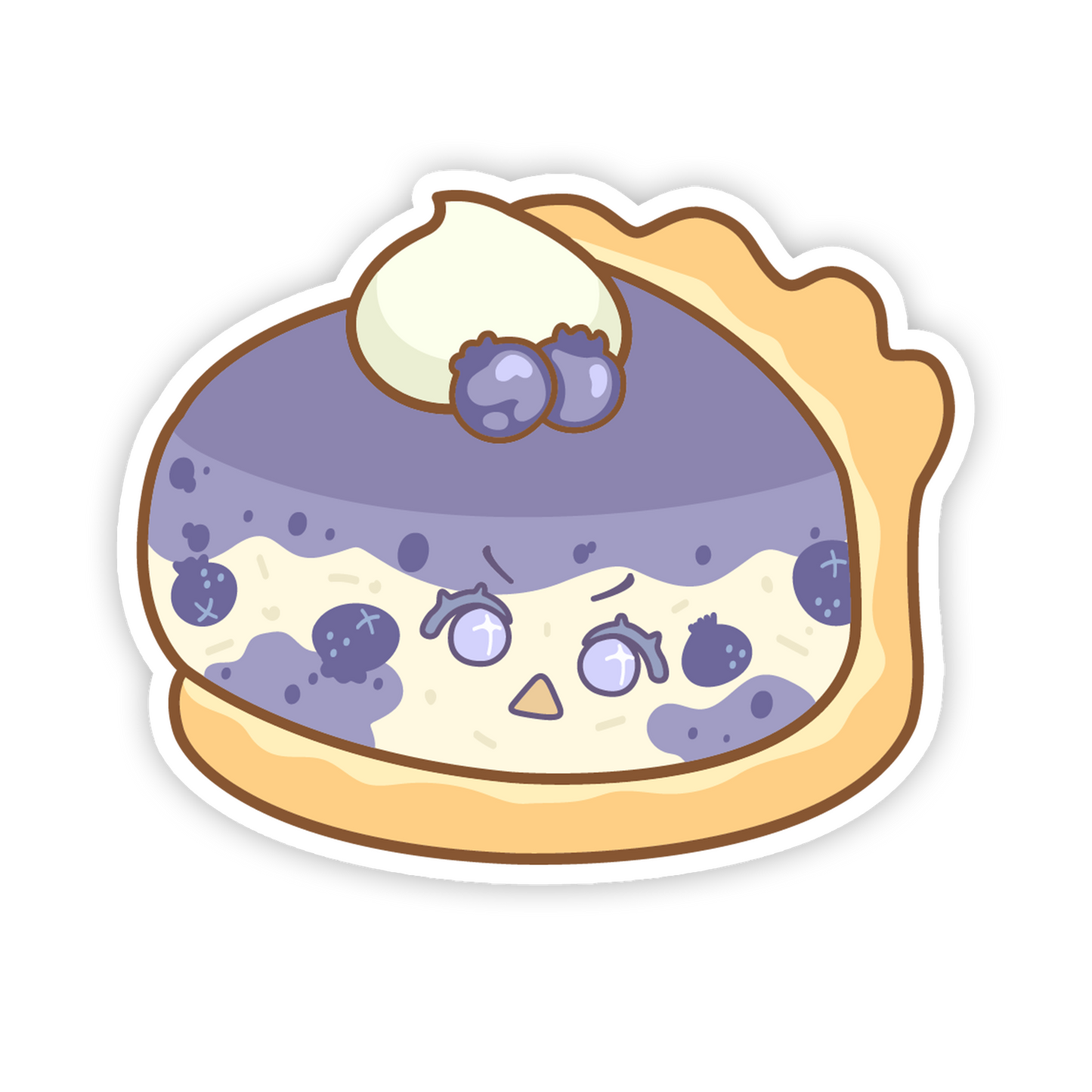 Cartoon blueberry pie with a face on a white background