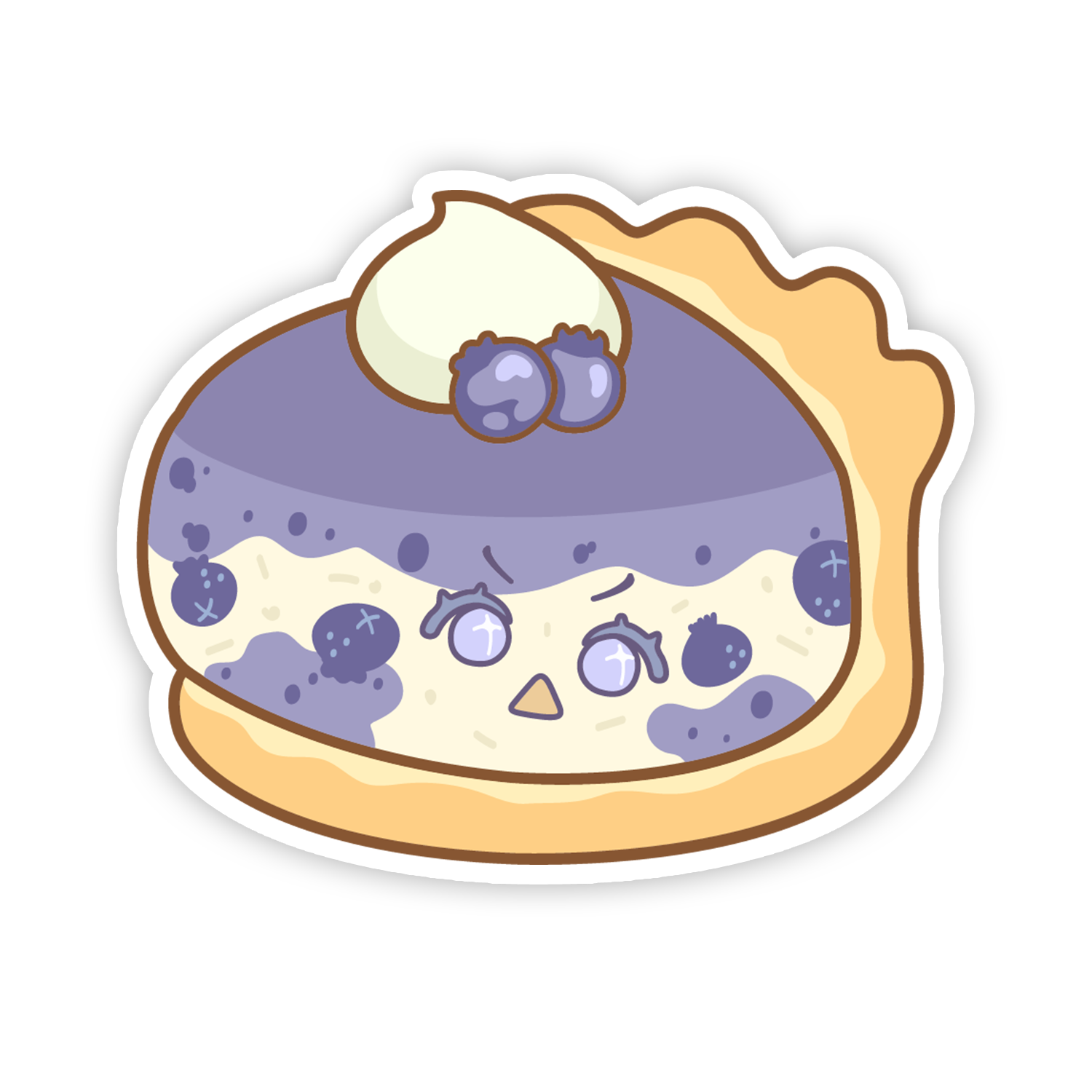 Cartoon blueberry pie with a face on a white background