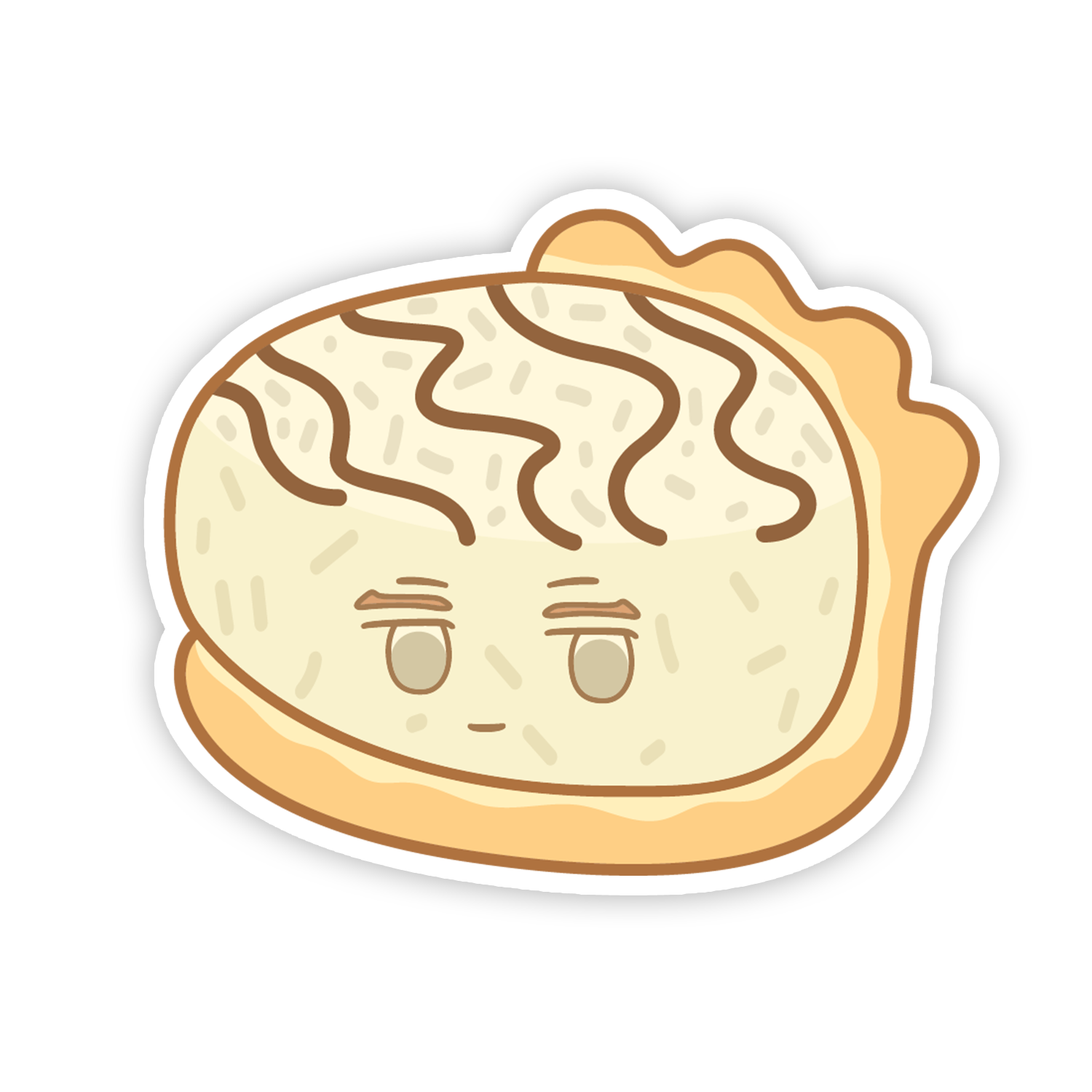 Cartoon-style bun with a face on a white background
