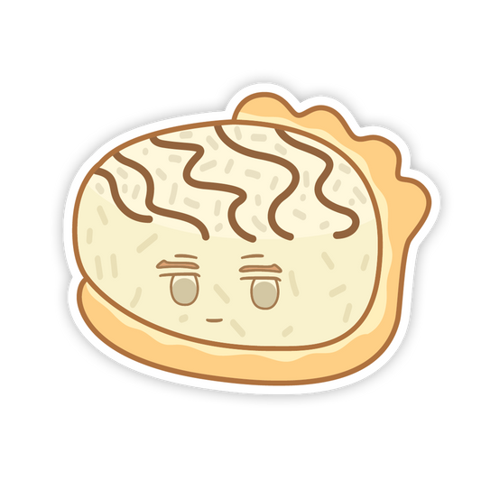 Cartoon-style bun with a face on a white background