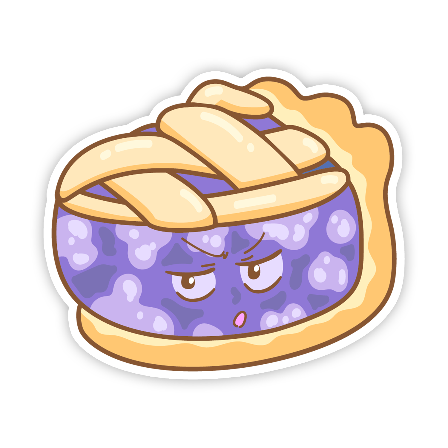 Cartoon pie with a face on a white background
