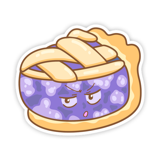 Cartoon pie with a face on a white background