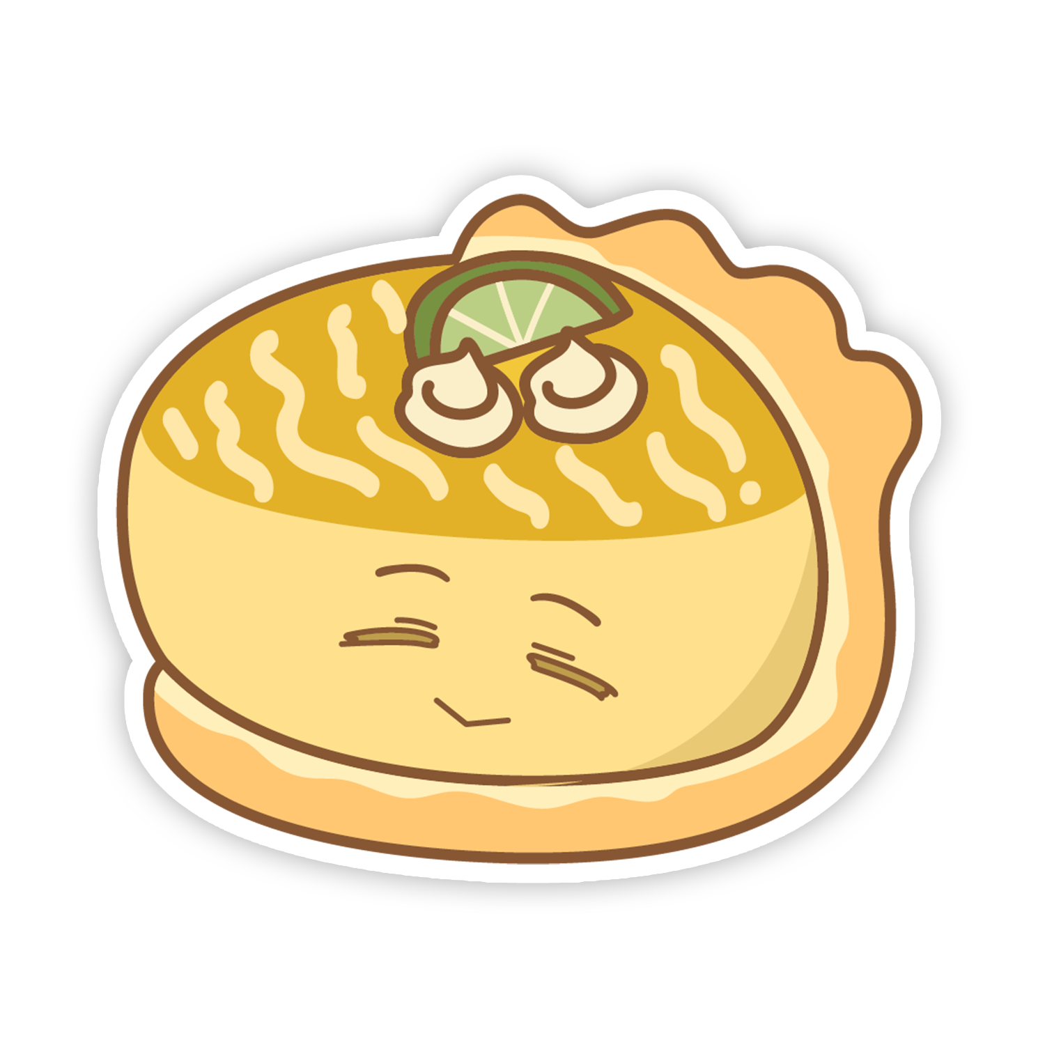 Cartoon illustration of a piece of cake with a face on a white background