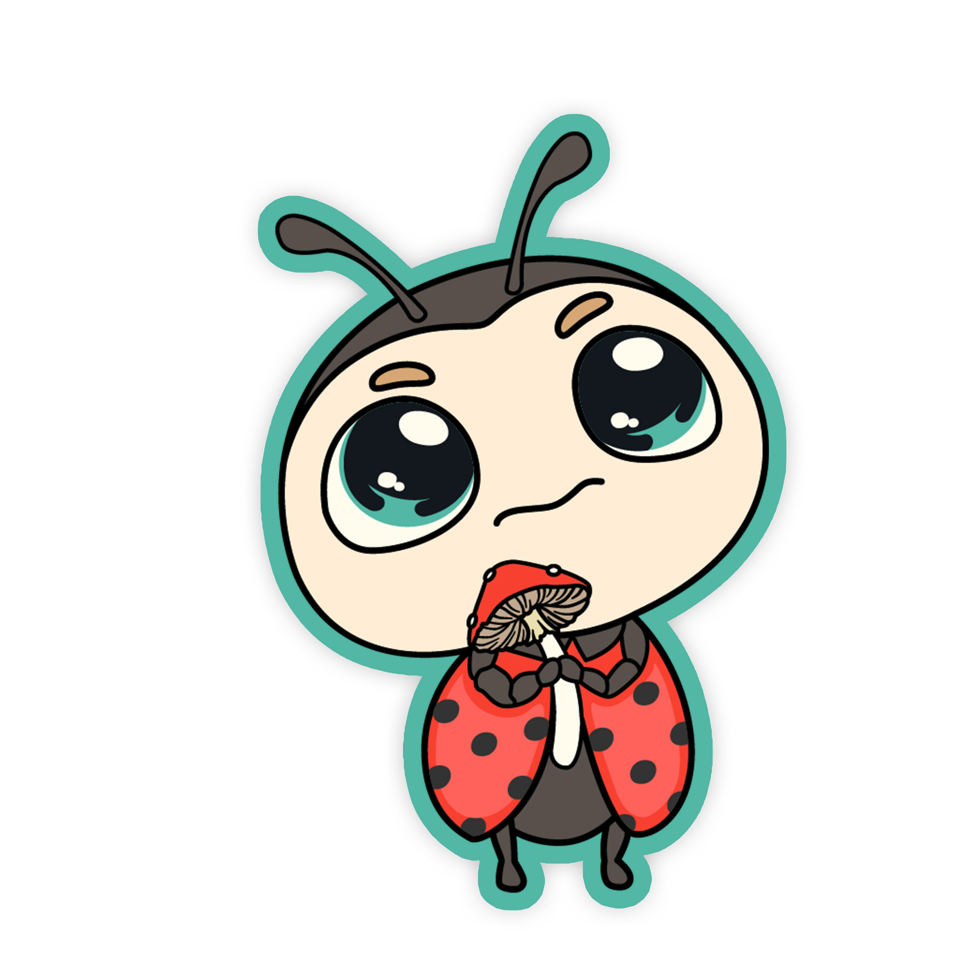 Cartoon character with ladybug costume on a white background
