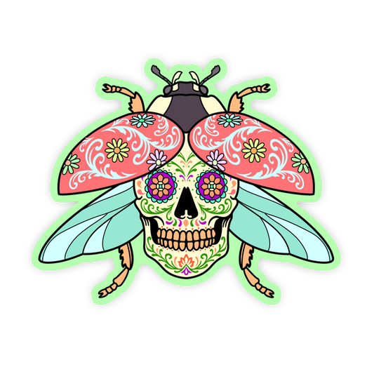Colorful sugar skull butterfly design on a white background