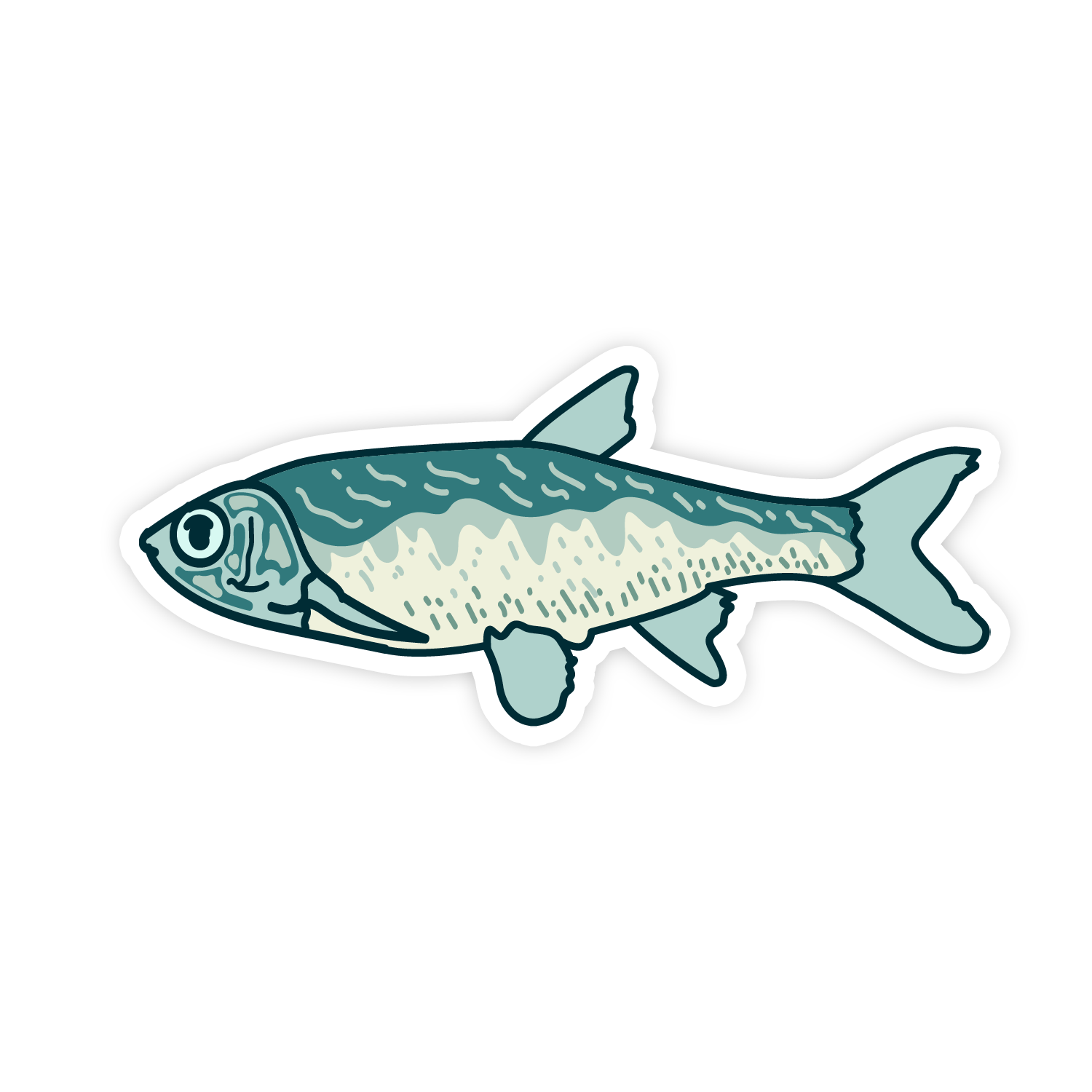 Fish-shaped sticker with gradient colors on a white background