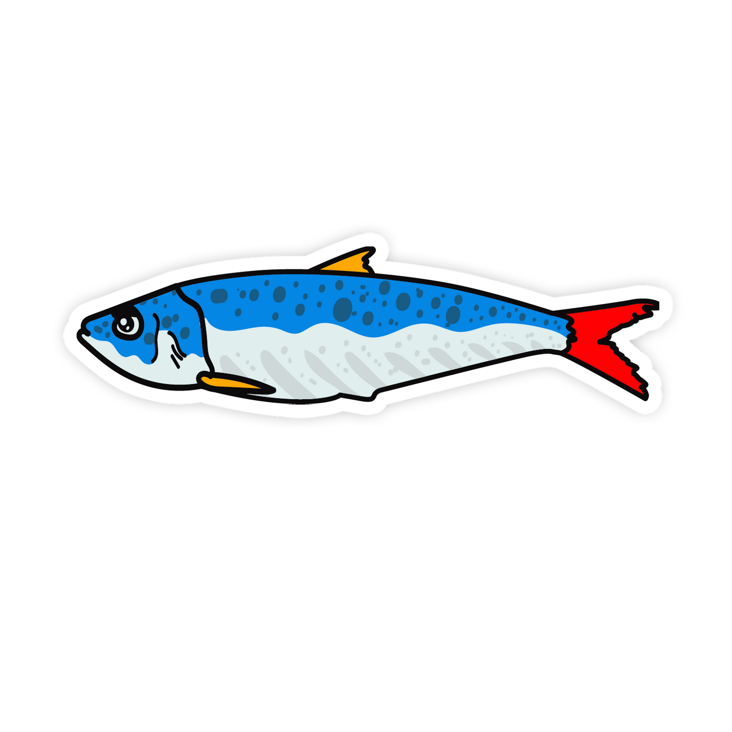 Illustration of a fish with blue body and red tail on a white background