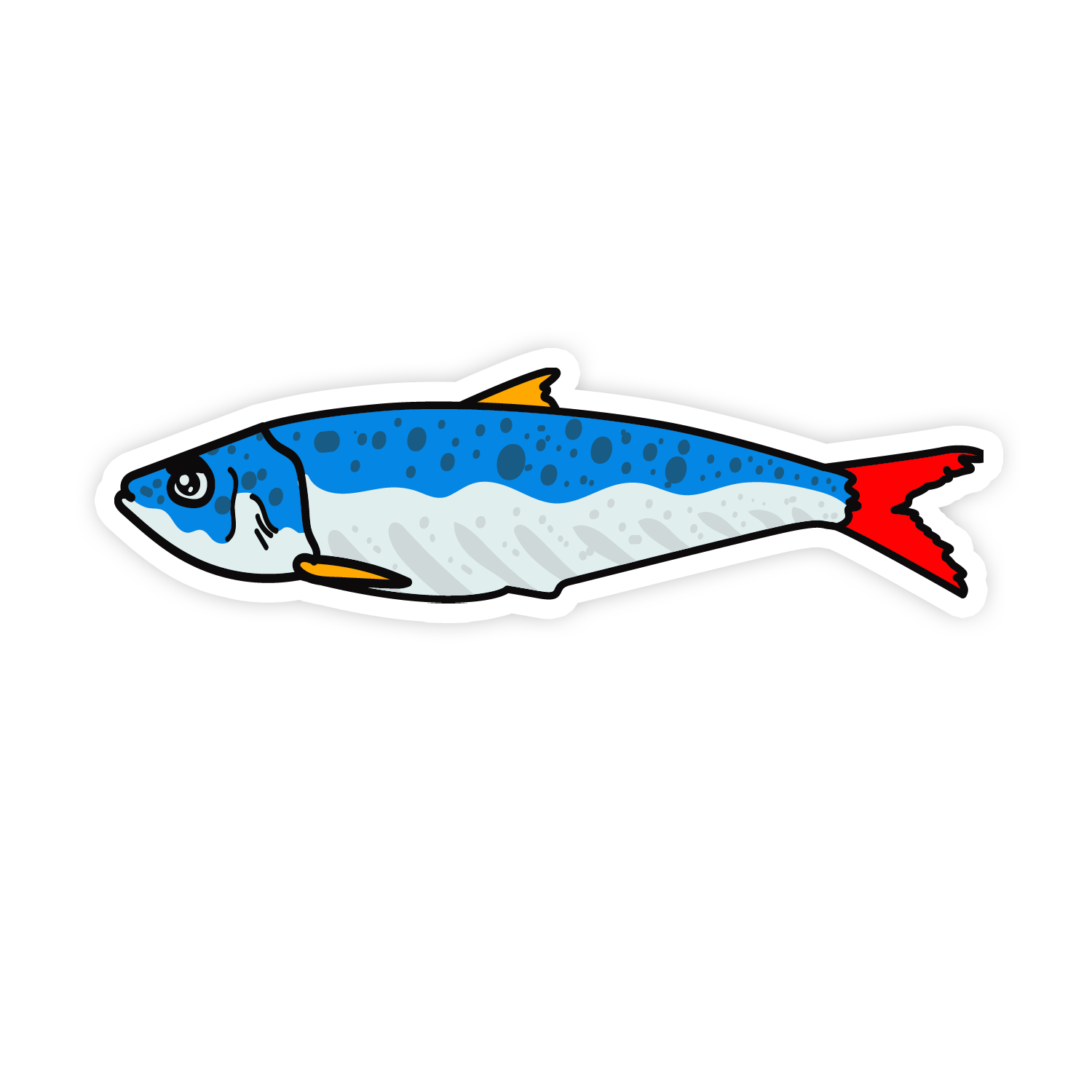 Illustration of a fish with blue body and red tail on a white background